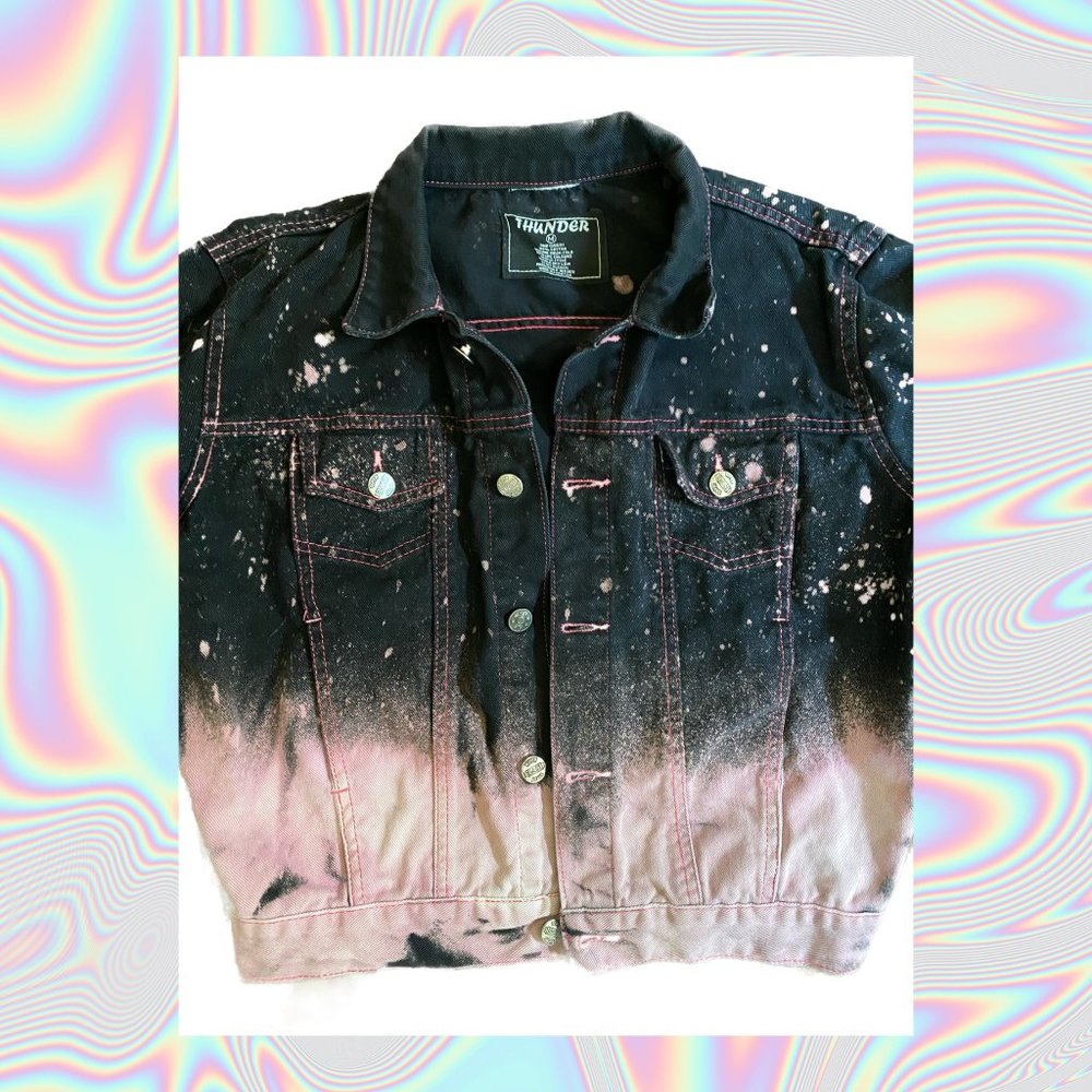 NWOT Women's M Denim Jacket Custom Bleach Dyed